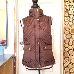 Valerie Stevens Brown Reversible Quilted Faux Fur Winter Puffer Vest Size Small